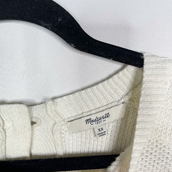 Madewell XSmall XS Cream Backroad Button Back Sweater Cotton Blend Knit Oatmeal - Picture 8 of 13